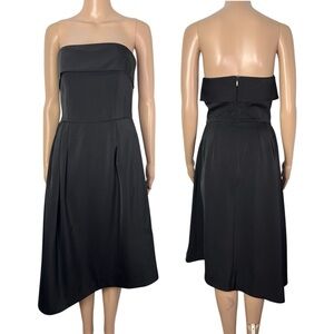 TY-LR Strapless Black A-Line Midi Asymmetrical Formal Party Prom Cocktail Dress